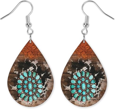 Aztec Bull Skull Earrings - Rustic Earrings - Western Earrings - Teardrop Earrings - Raindrop Earrings - Wood Printed Earrings in Kuwait