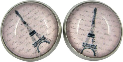 Summerfield Collection Stainless Steel Eiffel Tower Print Glass Stud Earrings 12mm Pink Black in Saudi Arabia
