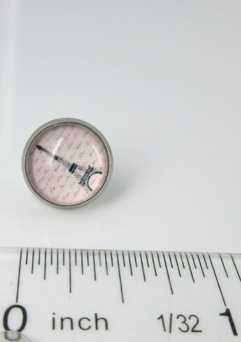 Summerfield Collection Stainless Steel Eiffel Tower Print Glass Stud Earrings 12mm Pink Black in Saudi Arabia