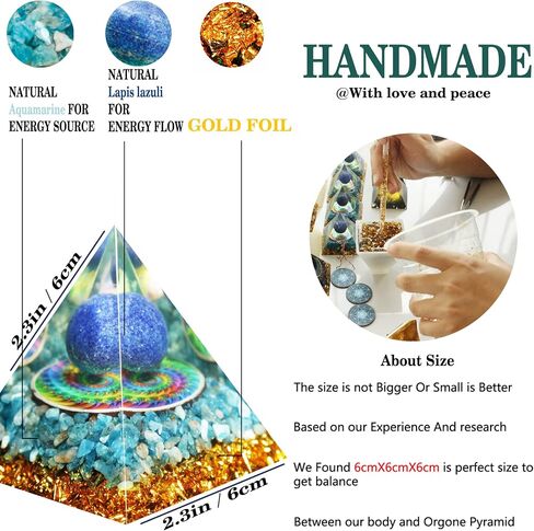 New Orgonite Pyramid For Success，Natural Crystals Pyramid，Crystals and Healing Stones Pyramid，Lapis lazuli & Aquamarine Orgone Pyramid，Decor Crystals，Protection，meditation，Gifts in Saudi Arabia