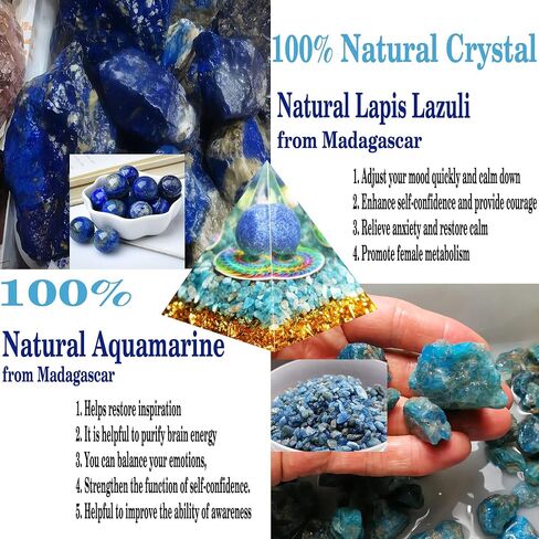 New Orgonite Pyramid For Success，Natural Crystals Pyramid，Crystals and Healing Stones Pyramid，Lapis lazuli & Aquamarine Orgone Pyramid，Decor Crystals，Protection，meditation，Gifts in Saudi Arabia