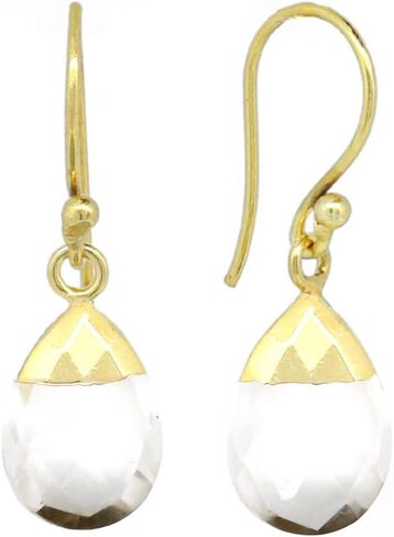 Gempires Natural Black Rutile Faceted Pear Dangle Earring, 14k Yellow Gold Plated Drop Dangle Earring For Women (Black Rutile) in Kuwait