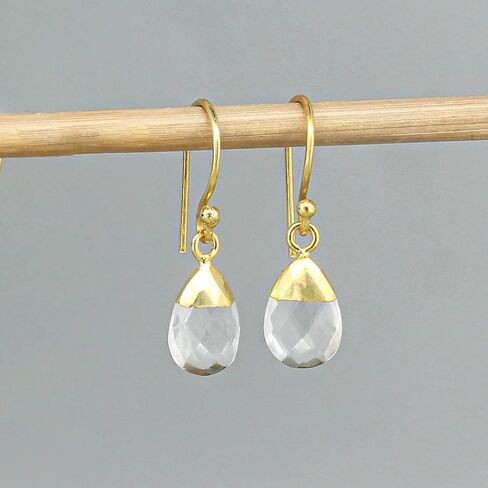 Gempires Natural Black Rutile Faceted Pear Dangle Earring, 14k Yellow Gold Plated Drop Dangle Earring For Women (Black Rutile) in Kuwait