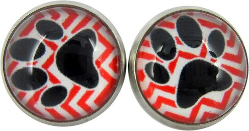 Stainless Steel Chevron and Black Paw Print Glass Stud Earrings 12mm (Red) in Saudi Arabia