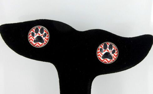 Stainless Steel Chevron and Black Paw Print Glass Stud Earrings 12mm (Red) in Saudi Arabia