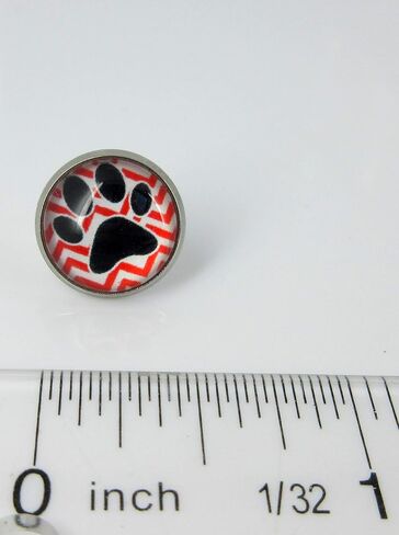 Stainless Steel Chevron and Black Paw Print Glass Stud Earrings 12mm (Red) in Saudi Arabia