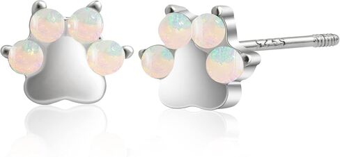Pure Titanium Cat Paw Earrings Hypoallergenic Cute Earrings Handmade Dog Paw Stud earrings Animal Opal Paw Print Earrings for Teens Girls in Saudi Arabia
