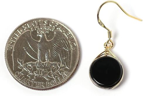 أقراط متدلية من سلك الحجر الطبيعي مطلية بالذهب 925 من الفضة الإسترليني/عملة الجزع الأسود 10 مللي متر in Kuwait