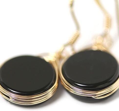 أقراط متدلية من سلك الحجر الطبيعي مطلية بالذهب 925 من الفضة الإسترليني/عملة الجزع الأسود 10 مللي متر in Kuwait