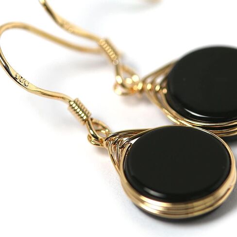 أقراط متدلية من سلك الحجر الطبيعي مطلية بالذهب 925 من الفضة الإسترليني/عملة الجزع الأسود 10 مللي متر in Kuwait