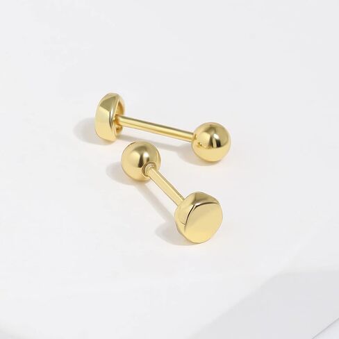 Ball Screw Back Earrings 925 Sterling Silver Studs Safety Ball Back Sleep-On Stud Earrings for Men Women Unisex Hypoallergenic, 3.6mm Circle, Gold in Kuwait