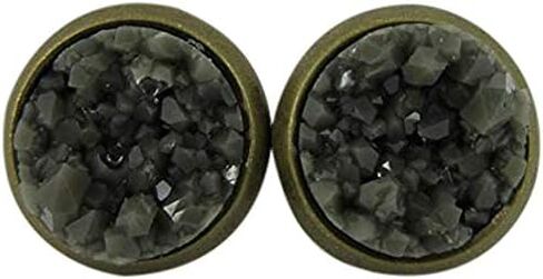 Antiqued Gold-tone Olive Green Faux Druzy Stone Stud Earrings (8mm) in Saudi Arabia