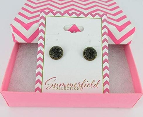 Antiqued Gold-tone Olive Green Faux Druzy Stone Stud Earrings (8mm) in Saudi Arabia