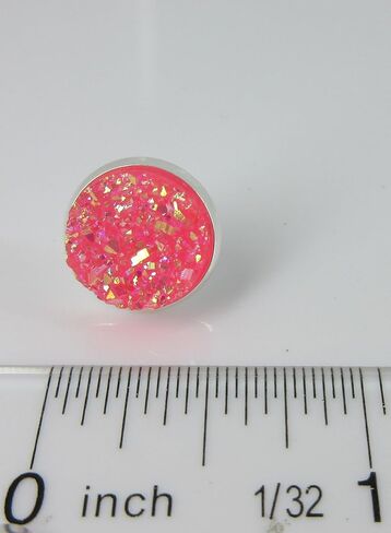 Silver-tone Solid AB Faux Druzy Stone Stud Earrings 12mm (Hot Pink) in Saudi Arabia