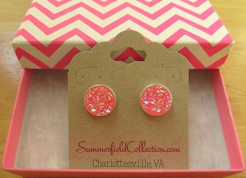 Silver-tone Solid AB Faux Druzy Stone Stud Earrings 12mm (Hot Pink) in Saudi Arabia