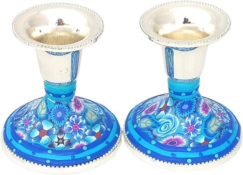 Shabbat Candlesticks, Handmade Small Candlestick Holders Made of Nickel and Polymer Clay, Perfect Housewarming and Wedding Gift in Saudi Arabia