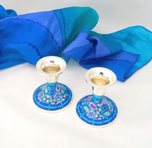 Shabbat Candlesticks, Handmade Small Candlestick Holders Made of Nickel and Polymer Clay, Perfect Housewarming and Wedding Gift in Saudi Arabia
