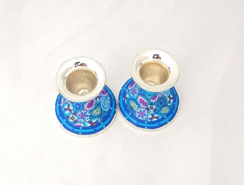 Shabbat Candlesticks, Handmade Small Candlestick Holders Made of Nickel and Polymer Clay, Perfect Housewarming and Wedding Gift in Saudi Arabia