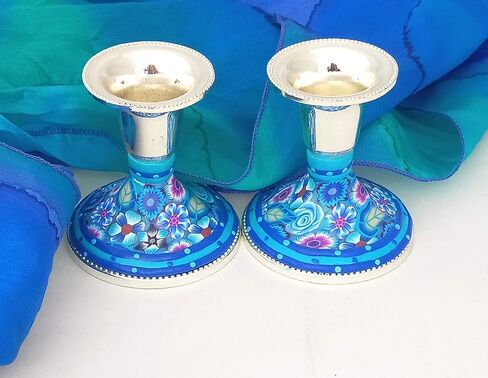 Shabbat Candlesticks, Handmade Small Candlestick Holders Made of Nickel and Polymer Clay, Perfect Housewarming and Wedding Gift in Saudi Arabia