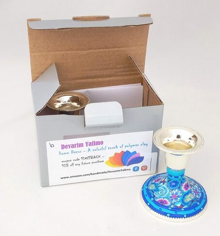 Shabbat Candlesticks, Handmade Small Candlestick Holders Made of Nickel and Polymer Clay, Perfect Housewarming and Wedding Gift in Saudi Arabia
