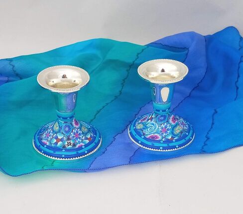 Shabbat Candlesticks, Handmade Small Candlestick Holders Made of Nickel and Polymer Clay, Perfect Housewarming and Wedding Gift in Saudi Arabia