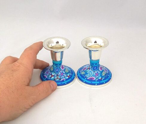 Shabbat Candlesticks, Handmade Small Candlestick Holders Made of Nickel and Polymer Clay, Perfect Housewarming and Wedding Gift in Saudi Arabia