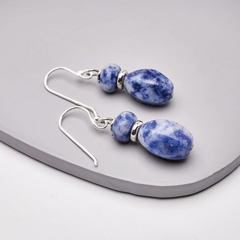أقراط VN Jewelry مصنوعة يدويًا من الأحجار الكريمة الطبيعية والفضة الاسترليني المتدلية | أفكار هدايا للنساء والفتيات (العقيق الأزرق) in Kuwait