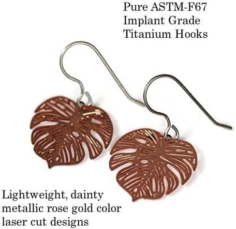 أقراط متدلية من أوراق Monstera سوداء جميلة وخفيفة الوزن معدنية على خطافات من التيتانيوم المضادة للحساسية (18 مم، أسود) in Kuwait