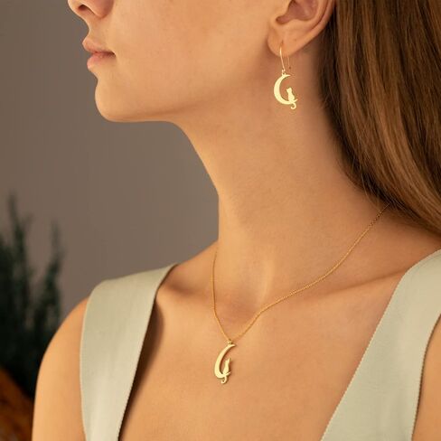 Cat Moon Dangle & Drop Earrings - 925 Sterling Silver Cat Moon Earrings - Cat Jewelry - Cat Lover's Gift - Cat Minimalist Earring - Best Friend Gift - Gift for Her (18K Gold) in Saudi Arabia