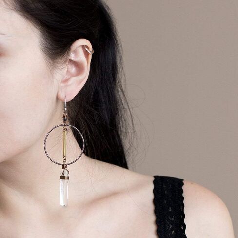 Clear Quartz Crystal Point Sterling Silver and Metal Long Geometric Bohemian Earrings in Saudi Arabia