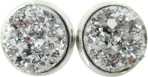 Silver-tone Metallic Faux Druzy Stone Stud Earrings 12mm (Blue) in Kuwait