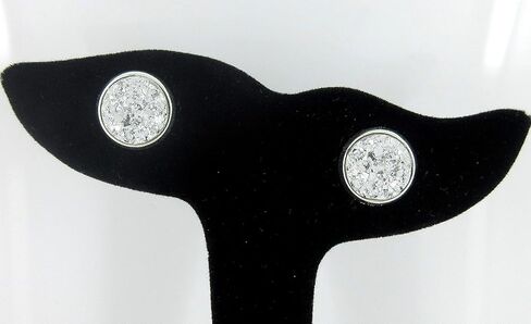 Silver-tone Metallic Faux Druzy Stone Stud Earrings 12mm (Blue) in Kuwait