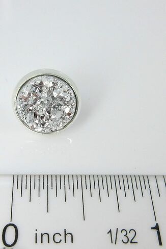 Silver-tone Metallic Faux Druzy Stone Stud Earrings 12mm (Blue) in Kuwait