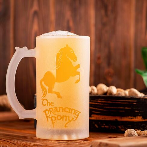 Prancing Pony Sandblasted Glass Beer Stein, 17 oz, Lord Frozen Glass, Gift For Him, Gamer Gifts, Beer Mug Glass, Fantasy Beer Tankard, Geek Groomsmen Gift, Gift Ideas For Men in Saudi Arabia