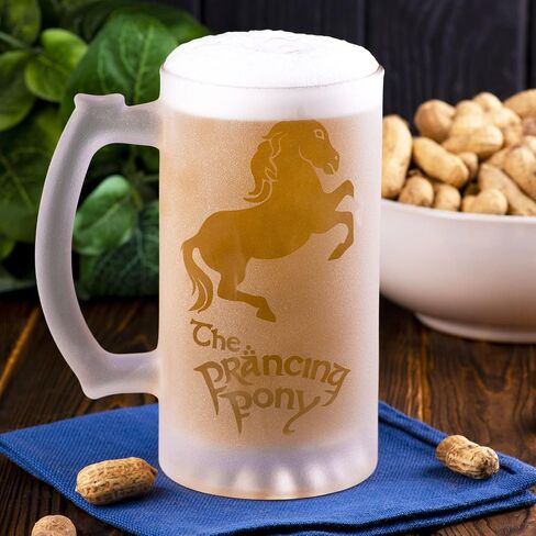 Prancing Pony Sandblasted Glass Beer Stein, 17 oz, Lord Frozen Glass, Gift For Him, Gamer Gifts, Beer Mug Glass, Fantasy Beer Tankard, Geek Groomsmen Gift, Gift Ideas For Men in Saudi Arabia