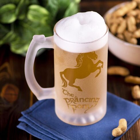 Prancing Pony Sandblasted Glass Beer Stein, 17 oz, Lord Frozen Glass, Gift For Him, Gamer Gifts, Beer Mug Glass, Fantasy Beer Tankard, Geek Groomsmen Gift, Gift Ideas For Men in Saudi Arabia