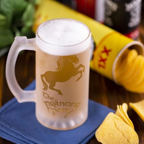 Prancing Pony Sandblasted Glass Beer Stein, 17 oz, Lord Frozen Glass, Gift For Him, Gamer Gifts, Beer Mug Glass, Fantasy Beer Tankard, Geek Groomsmen Gift, Gift Ideas For Men in Saudi Arabia