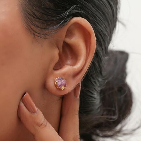 Gempires Natural Raw Pink Opal Stud Post Earrings, Rough Crystal Earring, 8-10 mm Opal Studs, 14k Gold Plated, October Birthstone, Opal Jewelry for Women, Graduation Gifts in Saudi Arabia