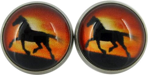 Summerfield Collection Stainless Steel Sunset Horse Print Glass Stud Earrings 12mm in Saudi Arabia