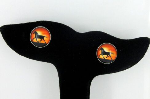Summerfield Collection Stainless Steel Sunset Horse Print Glass Stud Earrings 12mm in Saudi Arabia