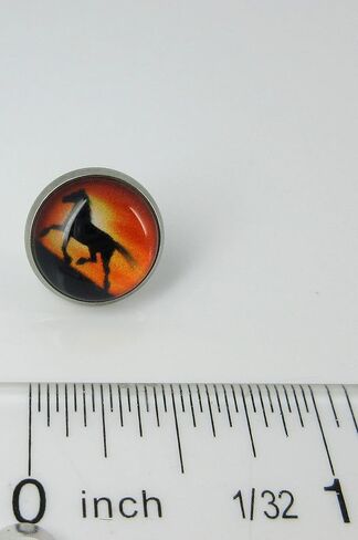 Summerfield Collection Stainless Steel Sunset Horse Print Glass Stud Earrings 12mm in Saudi Arabia