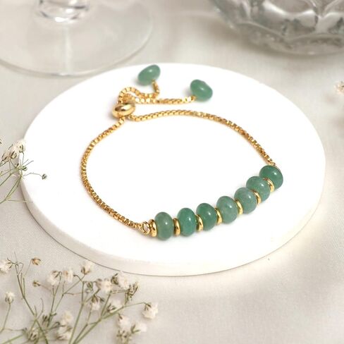 Gempires Natural Amazonite Beads Bolo Bracelet, 14k Yellow Gold Plated Handmade Jewerly, Adjustable Bracelets For Women (Amazonite) in Saudi Arabia