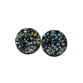 Titanium Faux Druzy Earrings Hypoallergenic For Sensitive Ears 10mm (Black AB)