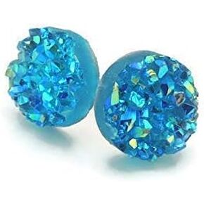 Titanium Faux Druzy Earrings Hypoallergenic For Sensitive Ears 10mm (Black AB) in Saudi Arabia