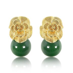 ELEXIS Green Emerald Earrings For Women genuine Handmade Vintage Crystal Gemstones Jade Stud Earrings For Girls Gold Flower Jewelry