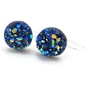 Invisible Clip On Faux Druzy Earrings for Non-Pierced Ears 8mm (Aqua Iridescent) in Saudi Arabia