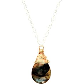 Handmade Labradorite Necklace (Triangle Mixed Metal 16 Inch)