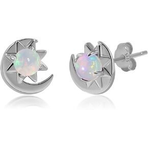 Meissa Sterling Silver Stud Earrings for Women Purple Blue Colored Stone Diamond Moon Dainty Handmade Studs (Gold(Opal Stone))