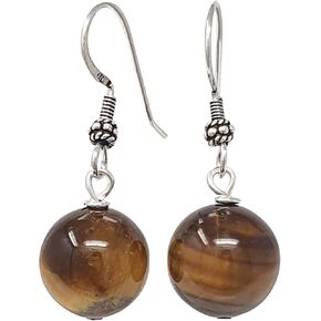 Elevate Your Style with VN Jewelry's Handmade 12mm Natural Gemstone Sterling Silver Dangle Earrings | Rose Quartz, Pink Agate, Amethyst, Lapis Lazuli, Turquoise Ball Drop Earrings (Blue Spots) in Saudi Arabia