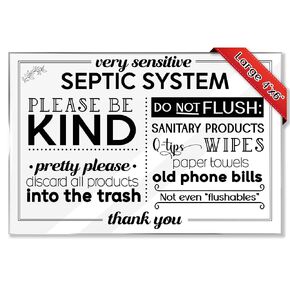 Airbnb Essentials for Hosts - Sensitive Septic System Sign - Flush Only Toilet Paper Sign - Clean 4"x6" Acrylic Sign w/Mounting Tape - Do Not Flush Sign for Bathroom - Septic Sign for Bathroom in Saudi Arabia